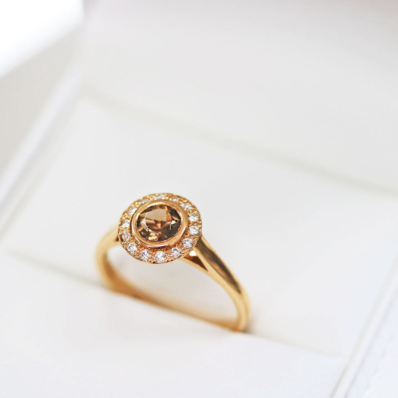 Fairtrade Rose Gold Smoky Quartz and Diamond Halo Engagement Ring